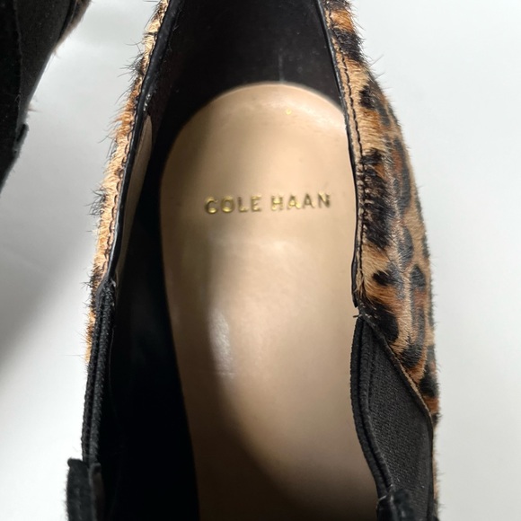 Cole Haan Raquel Suede & Calf-Hair Black and Leopard Print Heeled Ankle Bootie - Picture 4 of 10